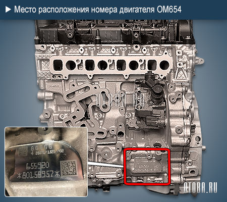 Расположение номера двигателя Mercedes OM654