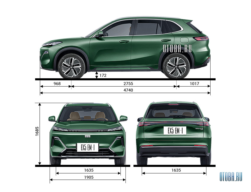 Габаритные размеры Geely EX5 EM-i 1.