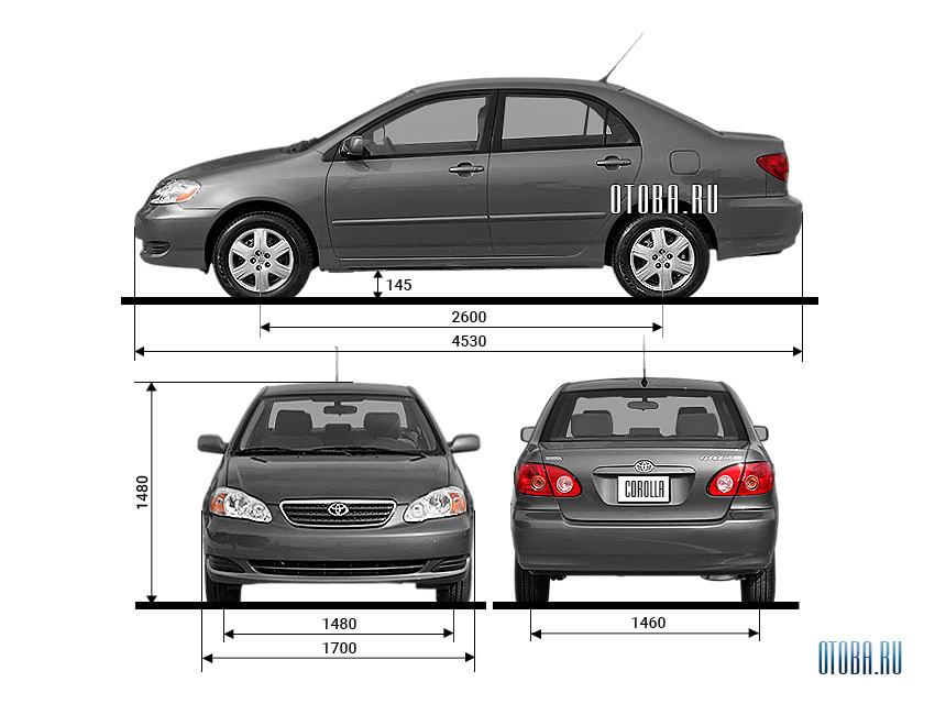 Габаритные размеры Toyota Corolla USA 9.