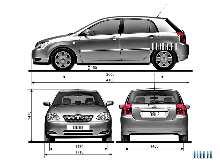 Габаритные размеры Toyota Corolla 9.