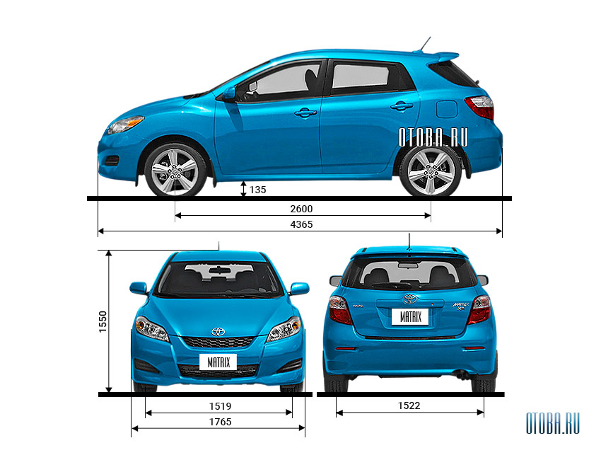 Габаритные размеры Toyota Matrix USA 2.