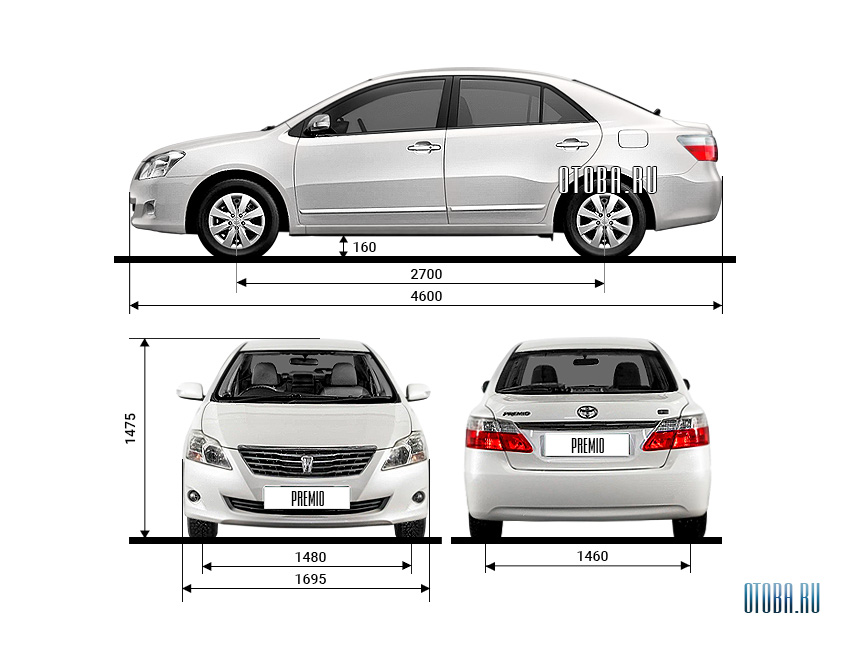 Габаритные размеры Toyota Premio 2.