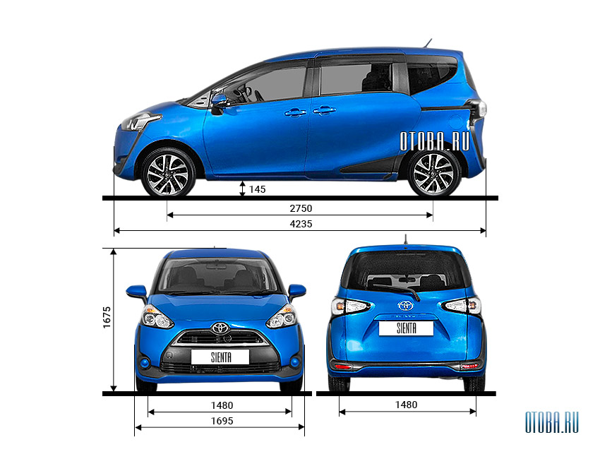 Габаритные размеры Toyota Sienta 2.