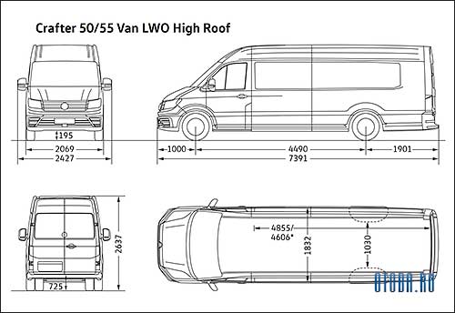 Габаритные размеры VW Crafter 2 50/55 LWB High roof