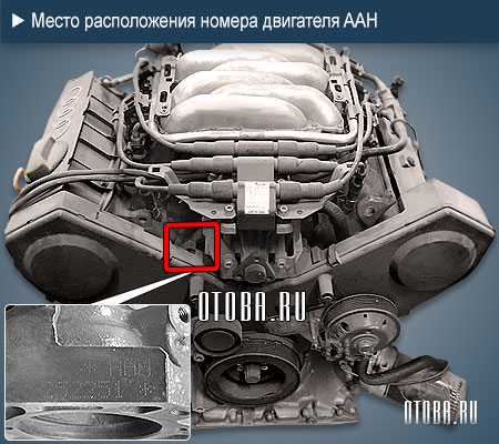 Расположение номера двигателя Audi AAH.