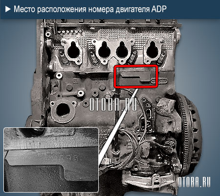 Место расположение номера двигателя Audi ADP