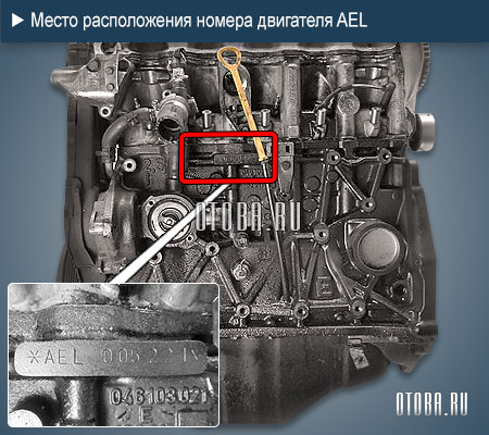 Место расположение номера двигателя Audi AEL