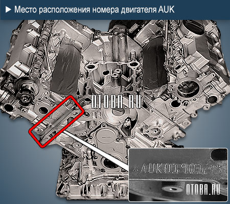 Место расположение номера двигателя Audi AUK