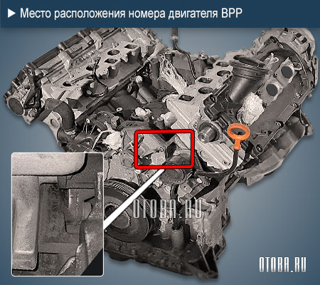 Место расположение номера двигателя Audi BPP