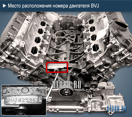 Место расположение номера двигателя Audi BVJ
