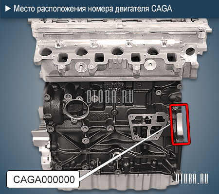 Место расположение номера двигателя Audi CAGA