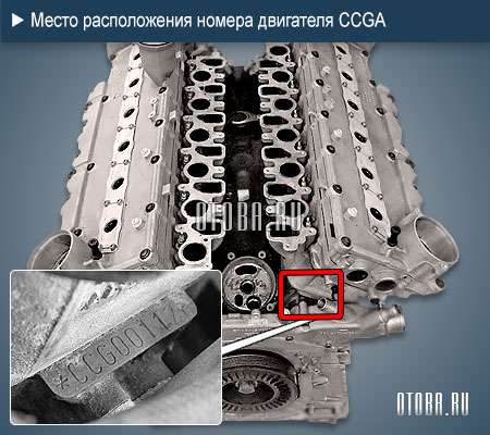 Место расположение номера двигателя Audi CCGA