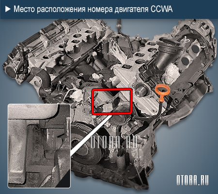 Место расположение номера двигателя Audi CCWA