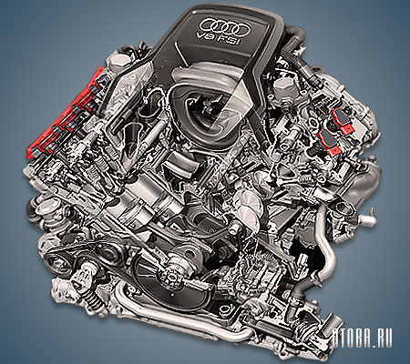 4.2-литровый бензиновый двигатель Audi CDRA вид cверху.