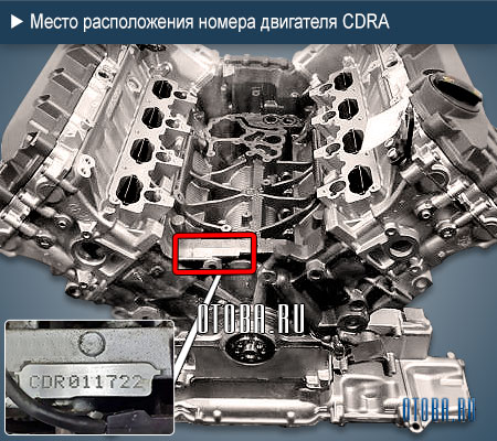 Место расположение номера двигателя Audi CDRA