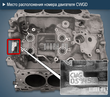 Расположение номера двигателя Audi CWGD.
