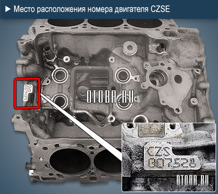 Расположение номера двигателя Audi CZSE.