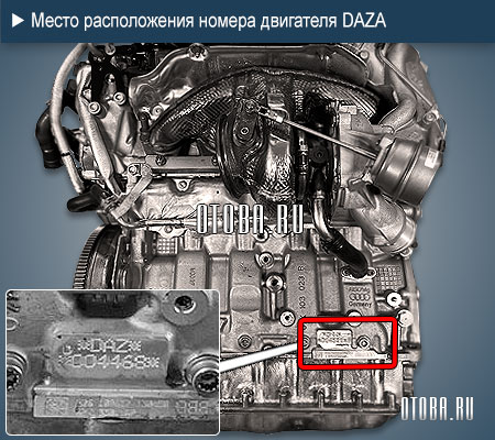 Место расположение номера двигателя Audi DAZA