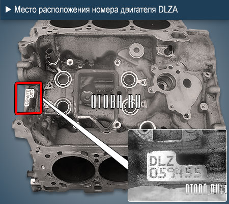 Расположение номера двигателя Audi DLZA.
