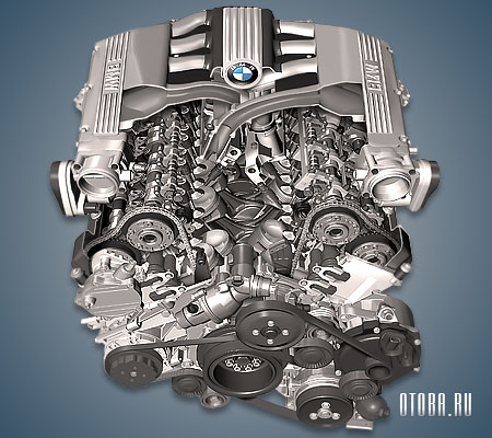 Мотор BMW N73 вид сбоку.