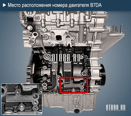 Расположение номера двигателя Ford B7DA.