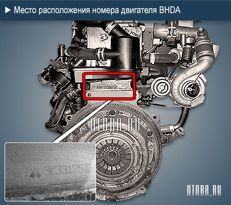 Расположение номера двигателя Ford BHDA.