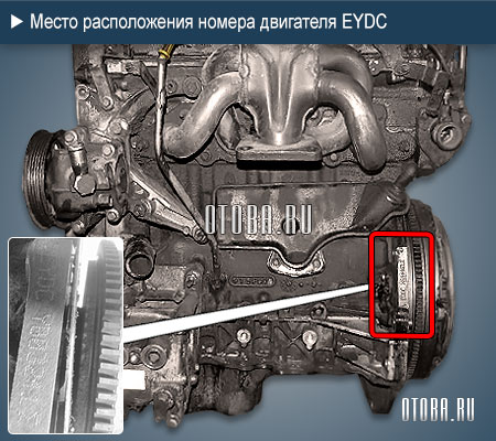 Расположение номера двигателя Ford EYDC.