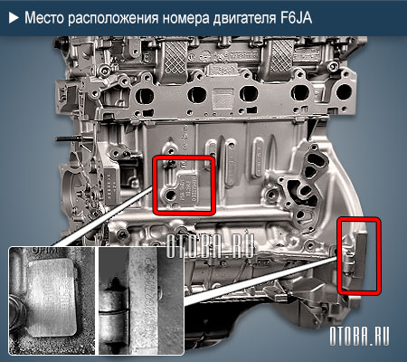 Расположение номера двигателя Ford F6JA.
