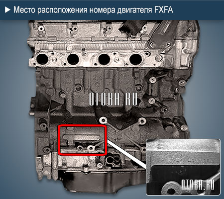 Расположение номера двигателя Ford FXFA.