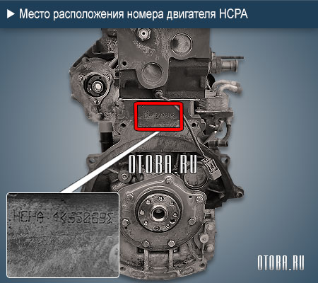 Расположение номера двигателя Ford HCPA.