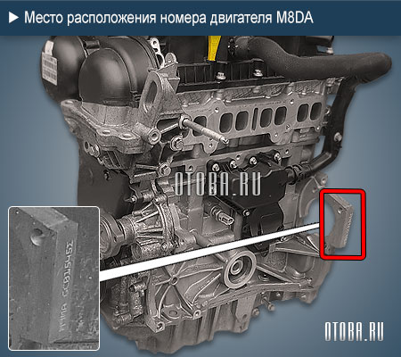 Расположение номера двигателя Ford M8DA.