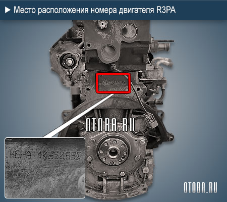 Расположение номера двигателя Ford R3PA.