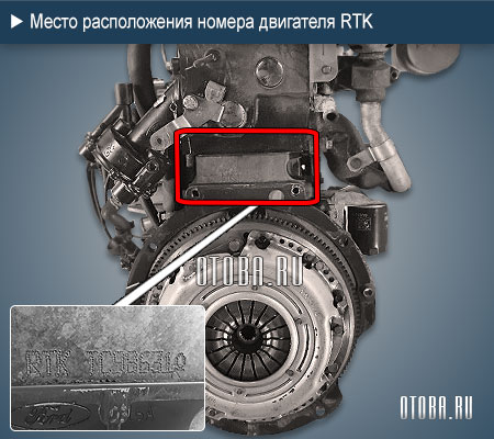 Расположение номера двигателя Ford RTK.