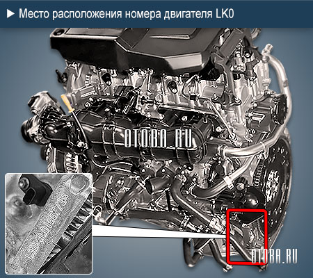 Расположение номера двигателя GM LK0.