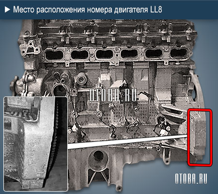 Расположение номера двигателя GM LL8.