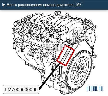 Место расположение номера двигателя GM LM7