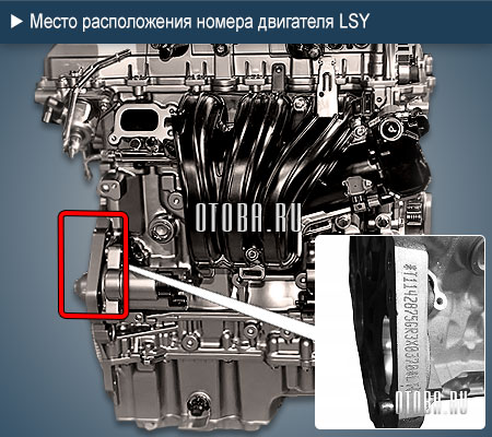 Расположение номера двигателя GM LSY.