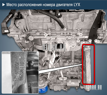 Расположение номера двигателя GM LYX.