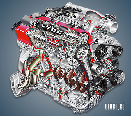 2.0-литровый бензиновый мотор Хонда F20C в разрезе.