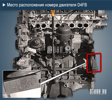 Место расположение номера двигателя Hyundai-Kia D4FB