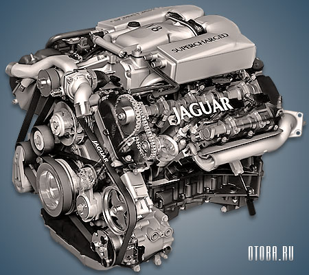 Мотор Jaguar AJ27S вид сбоку.
