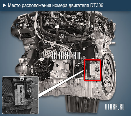 Место расположение номера двигателя Land Rover DT306