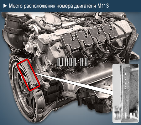 Место расположение номера двигателя Mercedes M113