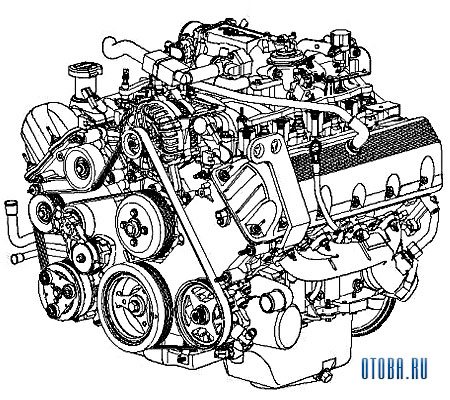 4.6-литровый бензиновый мотор Ровер 46F2F вид сбоку.
