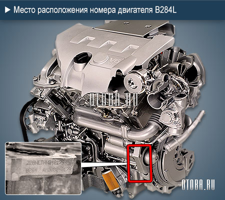 Место расположение номера 2.8-литровый бензинового двигателя Saab B284L