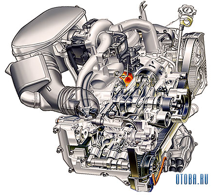 Мотор Subaru EL154 вид сзади.