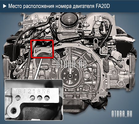 Место расположение номера двигателя Subaru FA20D