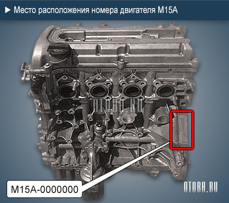 Расположение номера двигателя Suzuki M15A.