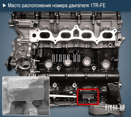 Место расположение номера двигателя toyota 1TR-FE