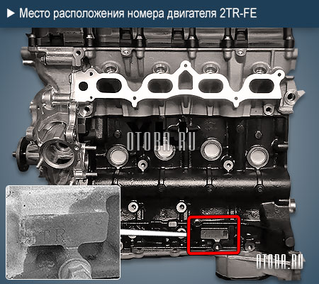 Место расположение номера двигателя toyota 2TR-FE